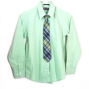 CHAPS Green Button Down with Plaid Tie